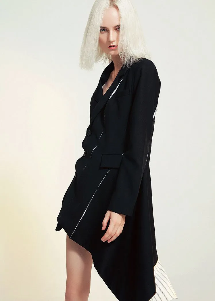 Asymmetric High-Low Bottom Single Breasted Coat