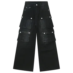 Black Multi-Pocket Cargo Jeans