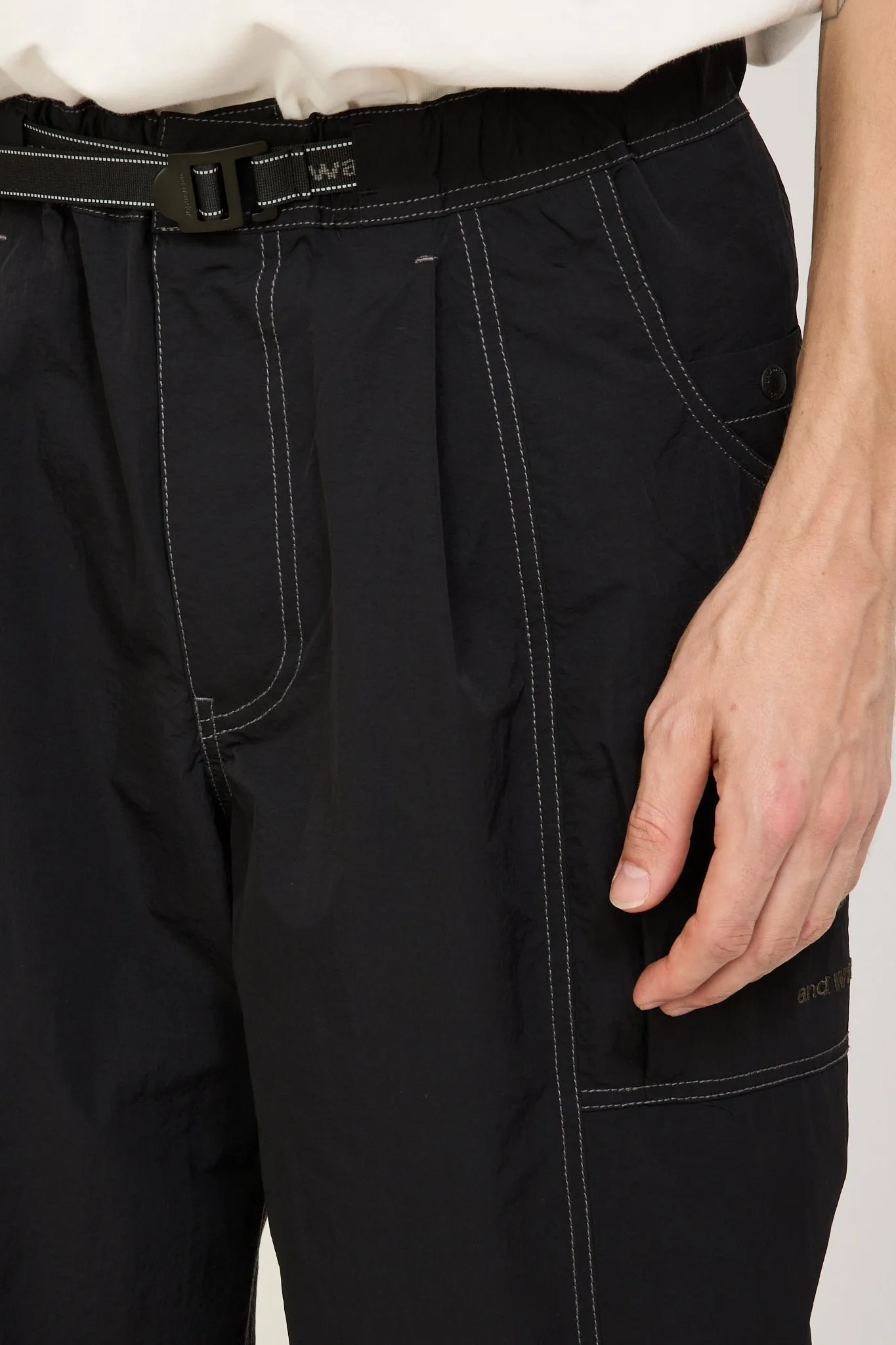 Crinkled Nylon Pants Black