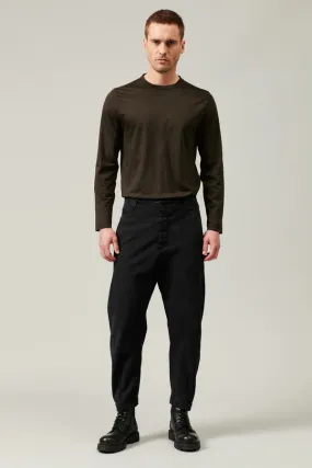 Cropped trousers with arched legs in cotton and stretch wool - Black