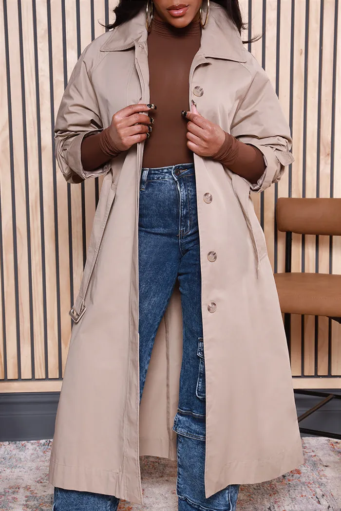 Dare To Try Longline Trench Coat - Taupe