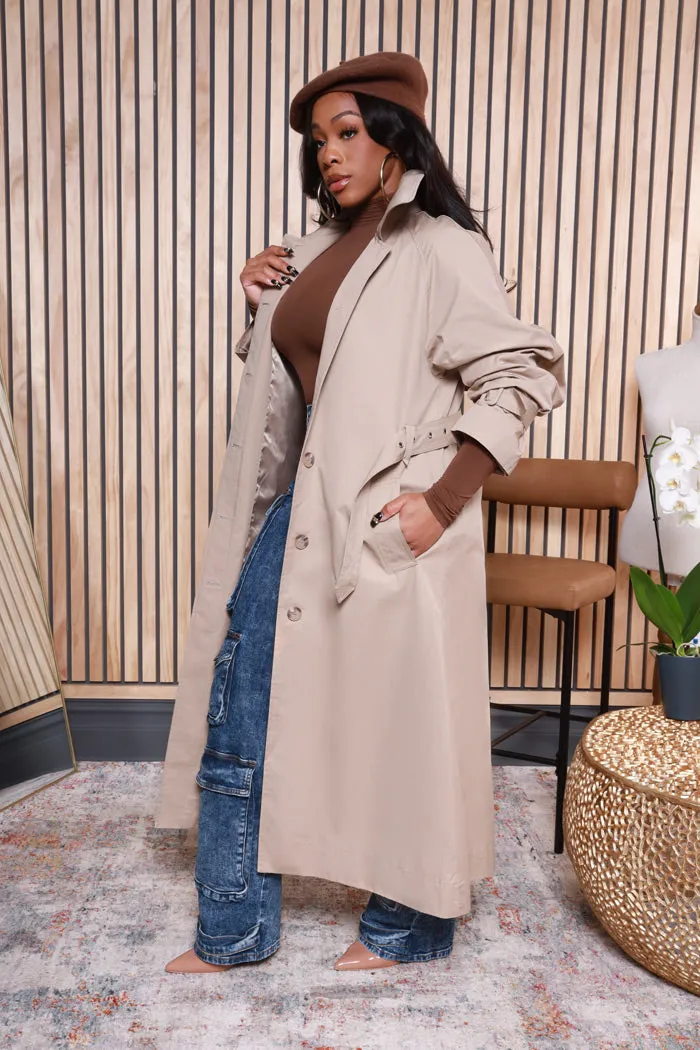 Dare To Try Longline Trench Coat - Taupe