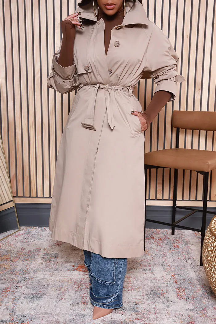 Dare To Try Longline Trench Coat - Taupe