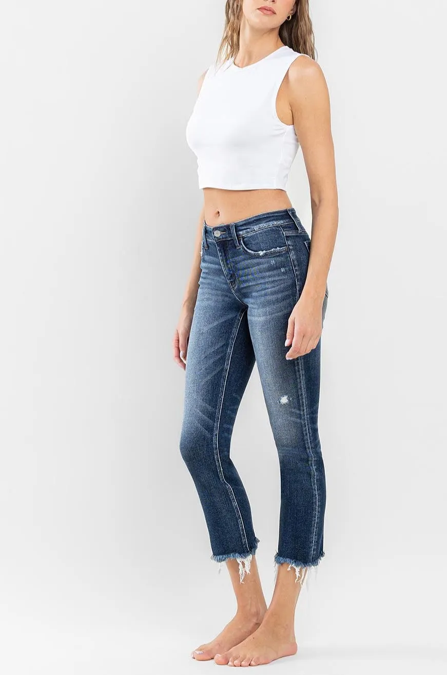 Flying Monkey - Stunned - Low Rise Raw Hem Crop Slim Straight Jeans - F5340