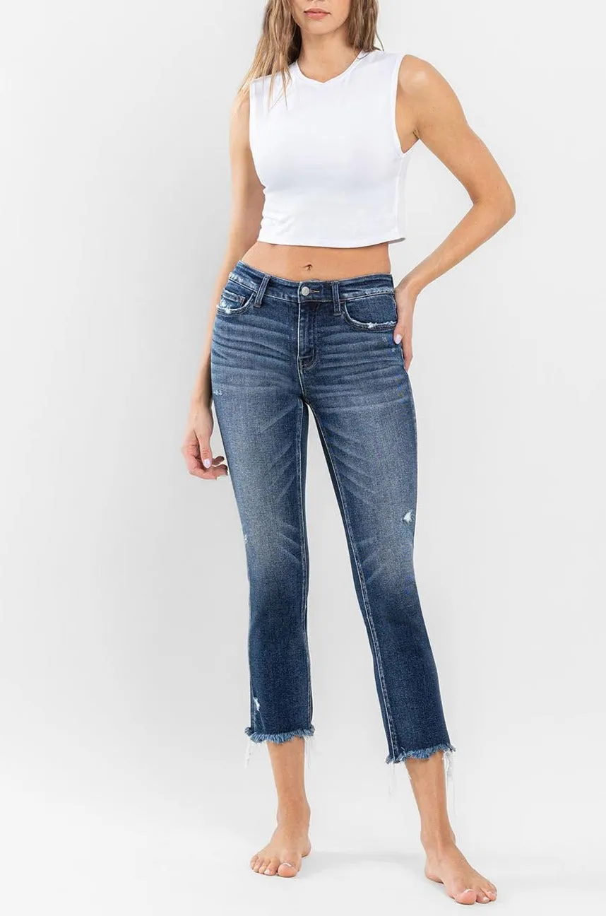 Flying Monkey - Stunned - Low Rise Raw Hem Crop Slim Straight Jeans - F5340