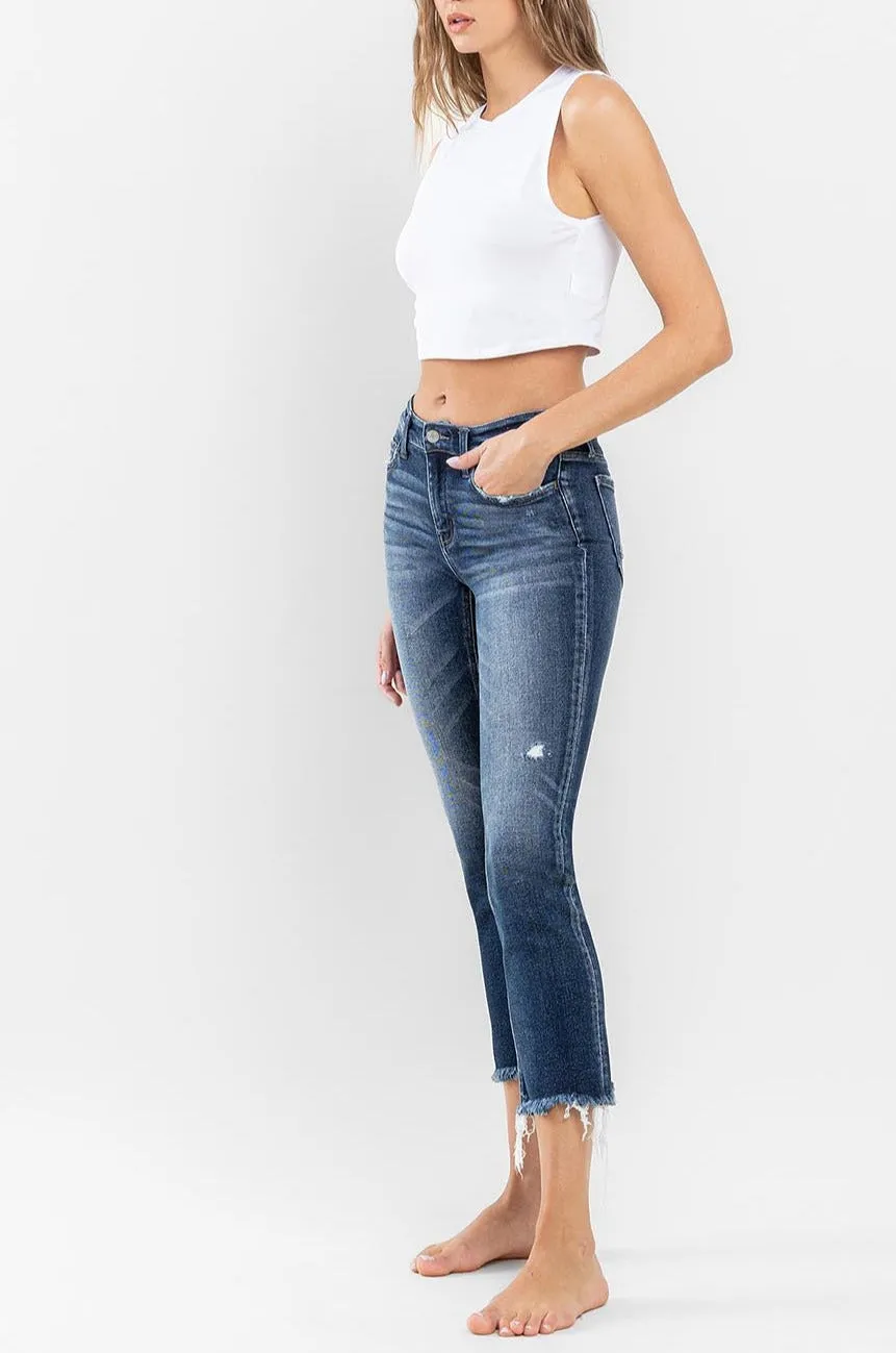 Flying Monkey - Stunned - Low Rise Raw Hem Crop Slim Straight Jeans - F5340