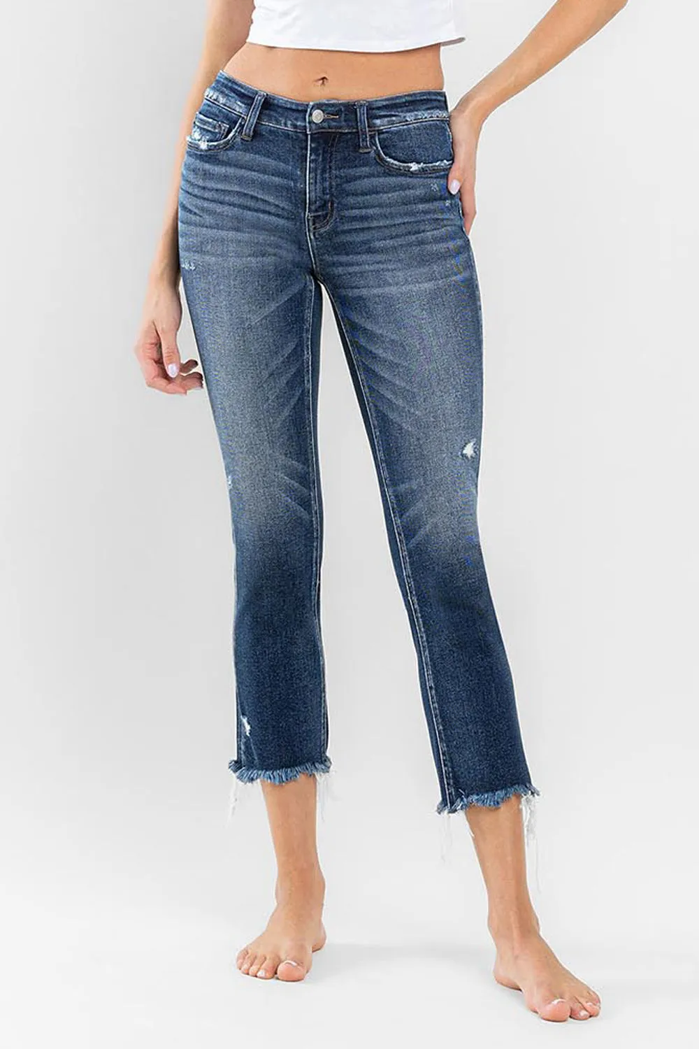 Flying Monkey - Stunned - Low Rise Raw Hem Crop Slim Straight Jeans - F5340