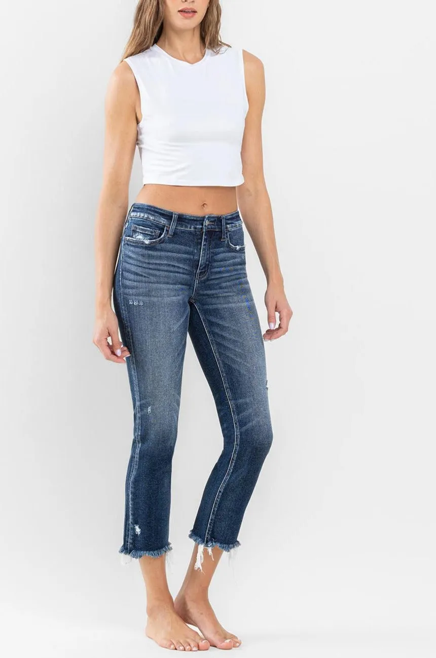 Flying Monkey - Stunned - Low Rise Raw Hem Crop Slim Straight Jeans - F5340