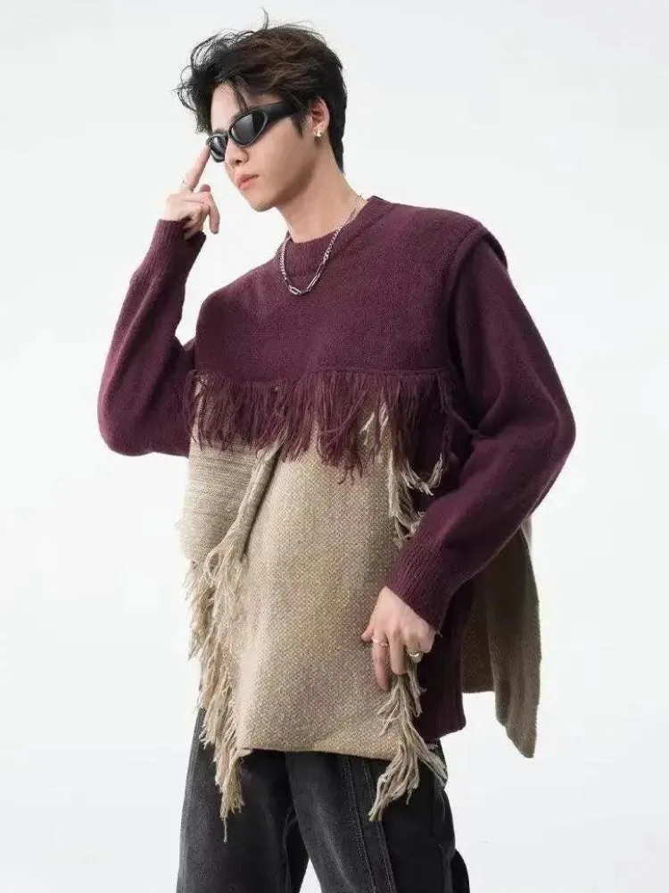 Fringe Patchwork Knitted Sweater