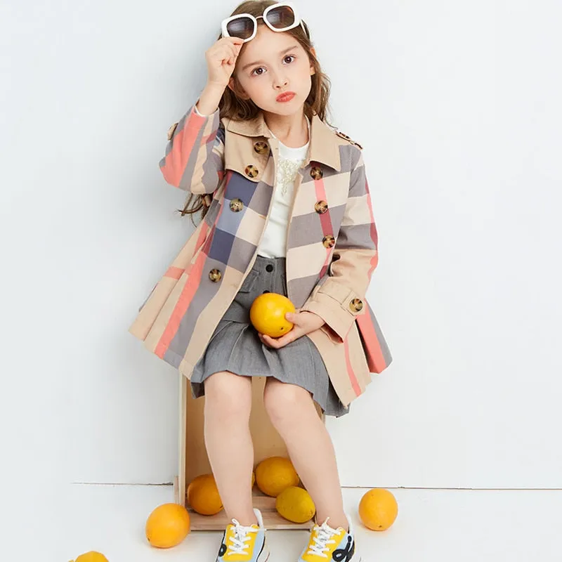 Girl Autumn Winter Teenage Long Sleeve Trench Jacket Kids Double Breasted Belted Windbreaker Coat