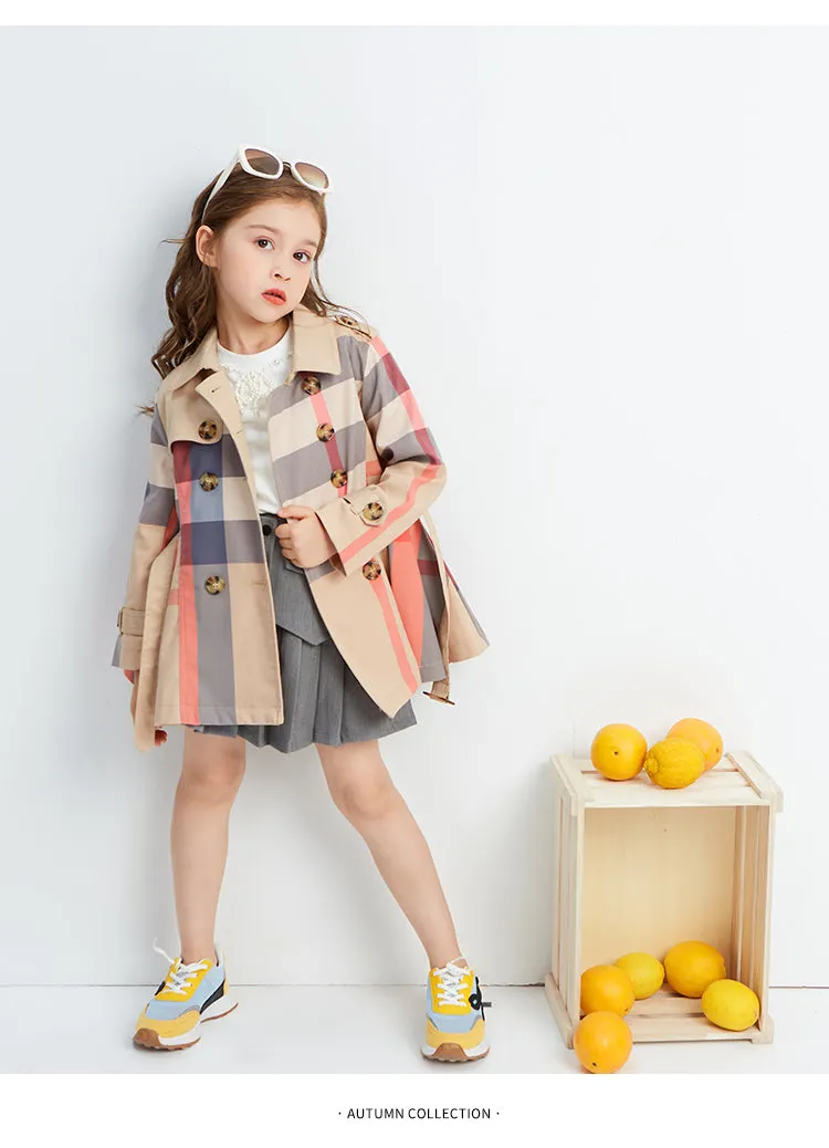 Girl Autumn Winter Teenage Long Sleeve Trench Jacket Kids Double Breasted Belted Windbreaker Coat