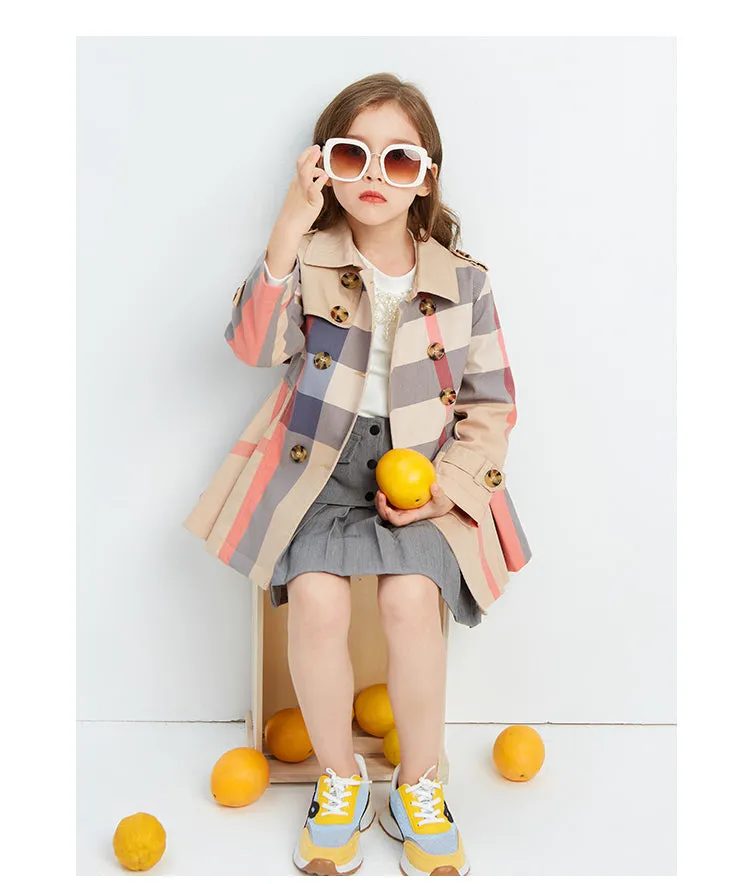 Girl Autumn Winter Teenage Long Sleeve Trench Jacket Kids Double Breasted Belted Windbreaker Coat