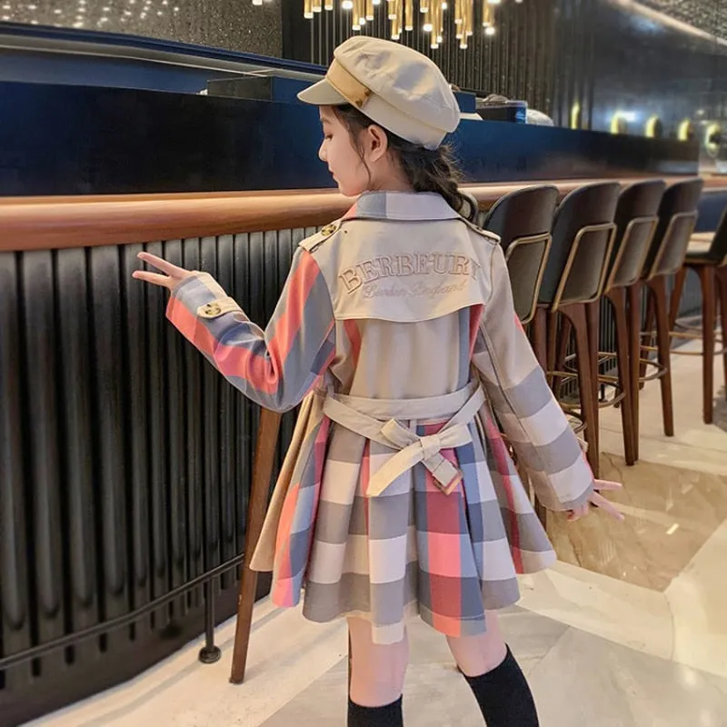 Girl Autumn Winter Teenage Long Sleeve Trench Jacket Kids Double Breasted Belted Windbreaker Coat