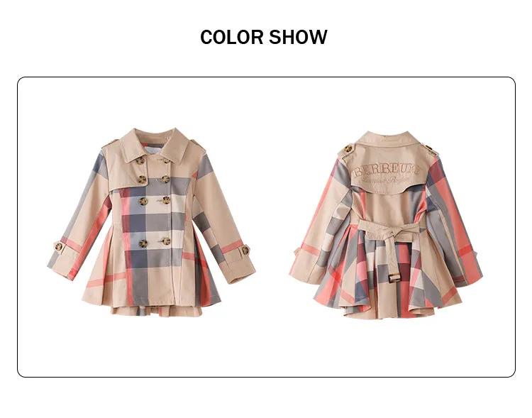 Girl Autumn Winter Teenage Long Sleeve Trench Jacket Kids Double Breasted Belted Windbreaker Coat