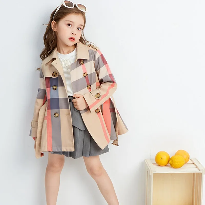 Girl Autumn Winter Teenage Long Sleeve Trench Jacket Kids Double Breasted Belted Windbreaker Coat