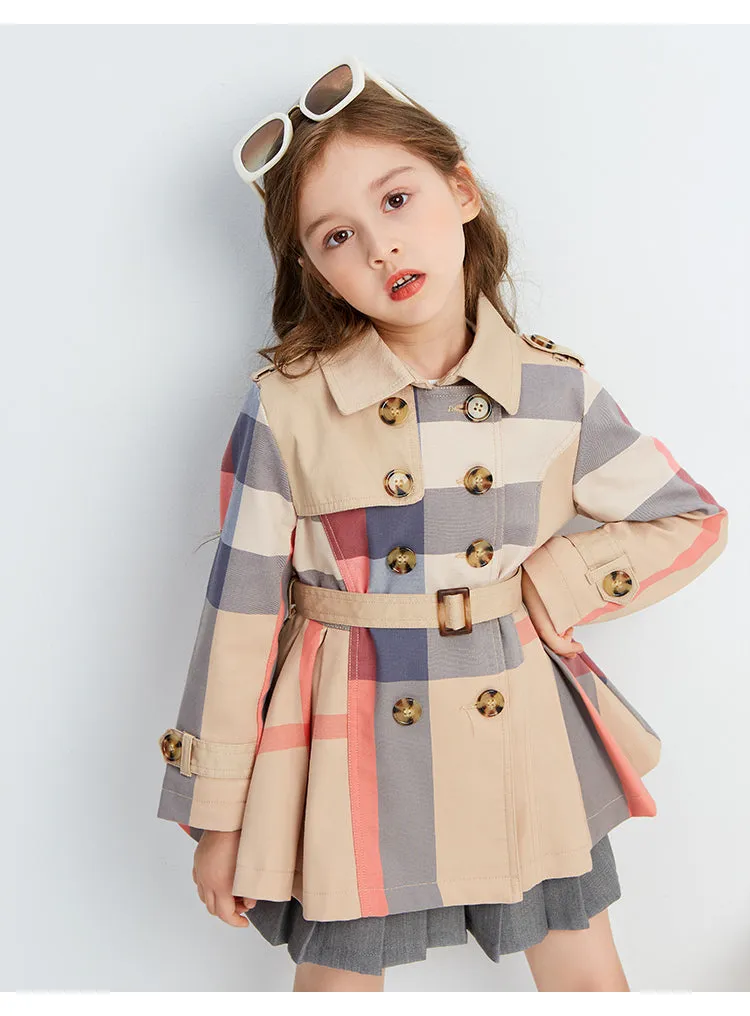 Girl Autumn Winter Teenage Long Sleeve Trench Jacket Kids Double Breasted Belted Windbreaker Coat