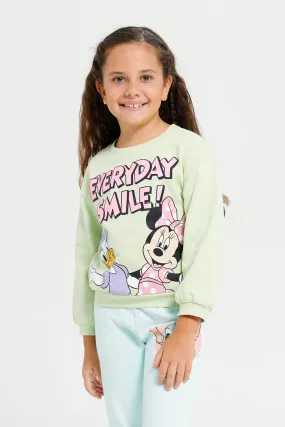 Girls Green Minnie And Daisy Print Sweatshirt