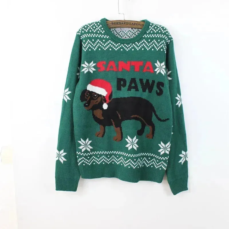 Green christmas Santa Paws Couple Pullover sweater