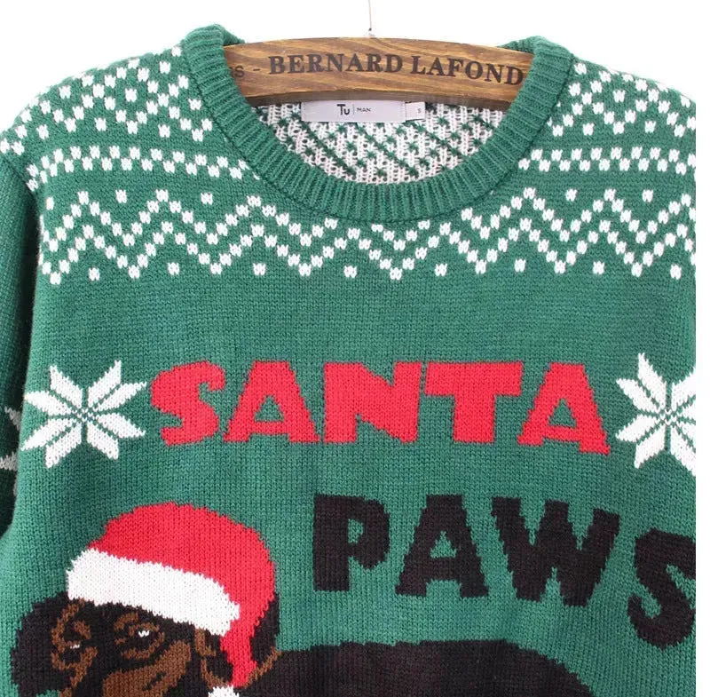 Green christmas Santa Paws Couple Pullover sweater