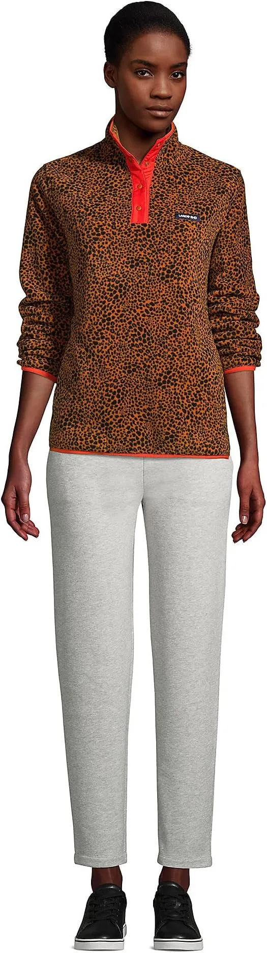 Lands' End Women's Snap Neck Heritage Fleece Pullover Leopard Print