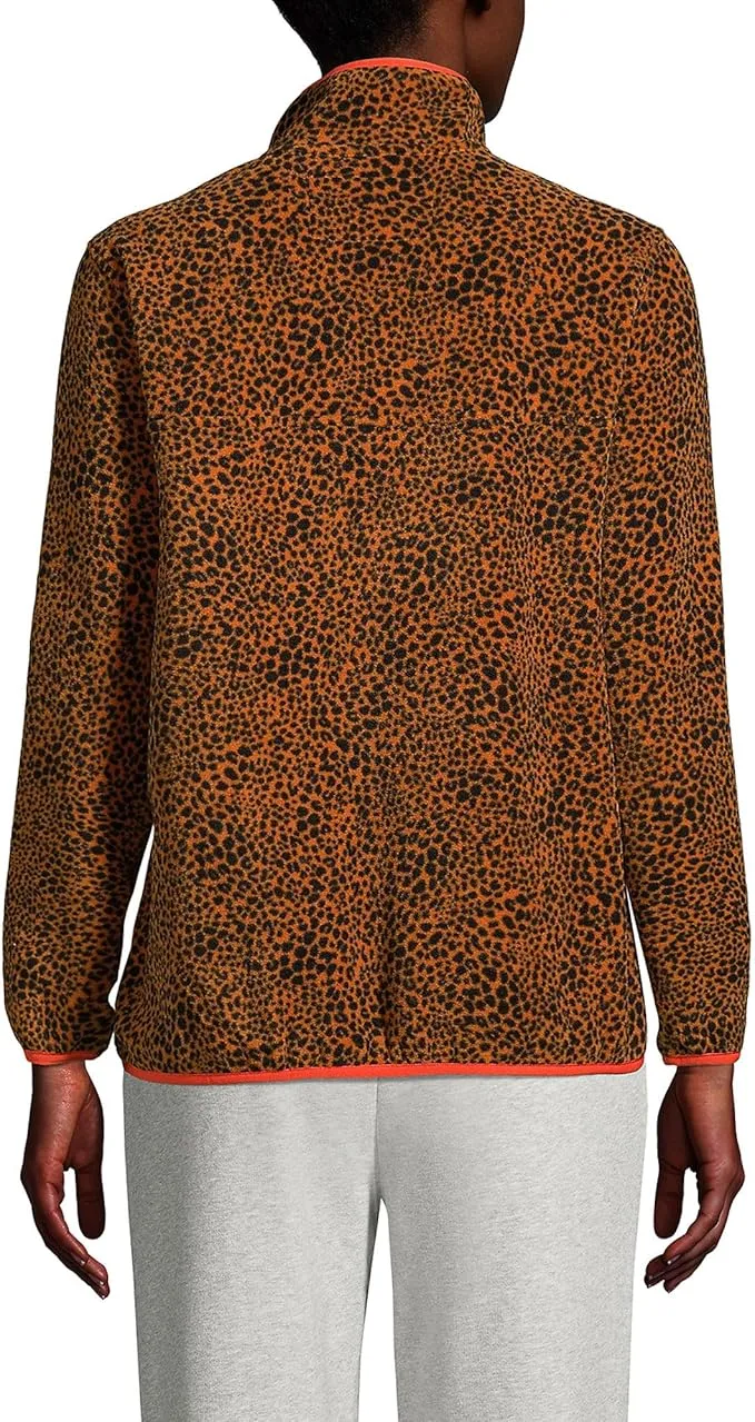 Lands' End Women's Snap Neck Heritage Fleece Pullover Leopard Print