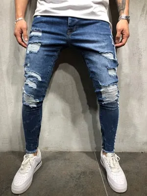 Men Slim fit Knee Holes hip hop skinny jeans