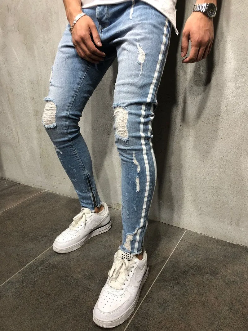 Men Slim fit Knee Holes hip hop skinny jeans