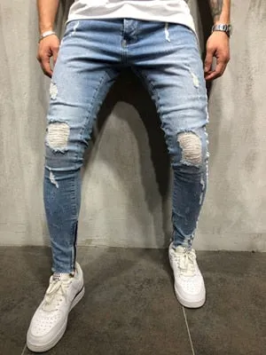 Men Slim fit Knee Holes hip hop skinny jeans