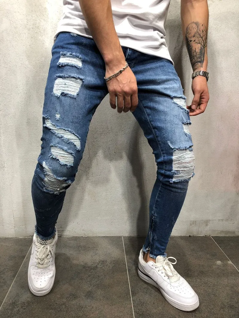 Men Slim fit Knee Holes hip hop skinny jeans