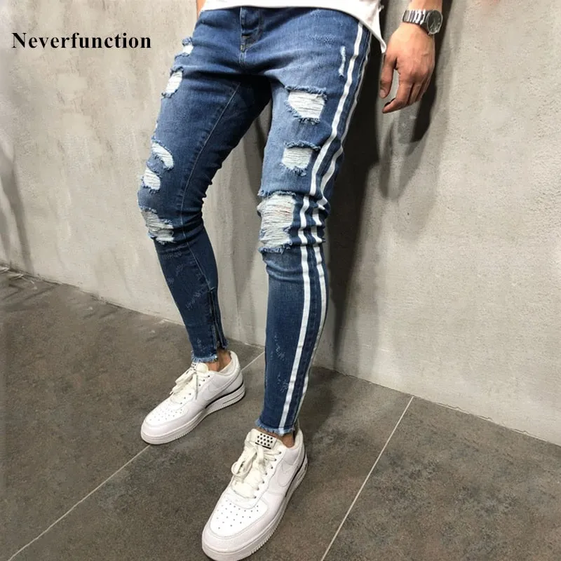 Men Slim fit Knee Holes hip hop skinny jeans