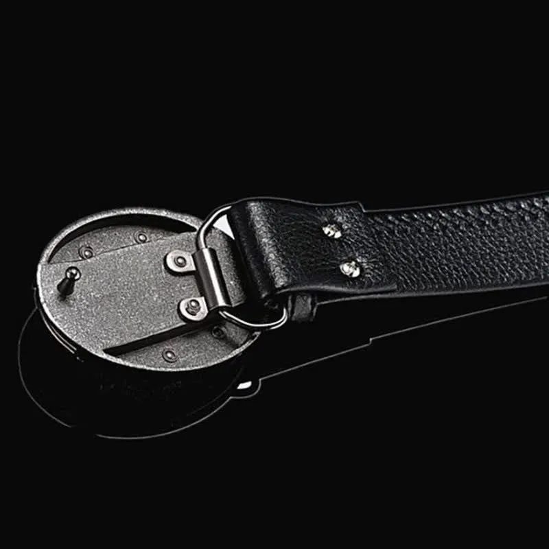 Men's Bull Head Leather Belt With Folding Knife