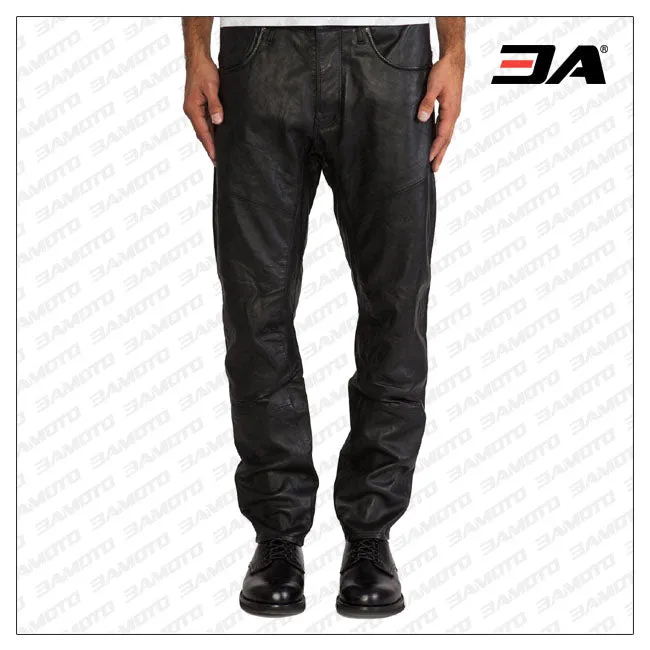 Mens Five Pocket Leather Pants With Rivet Accent