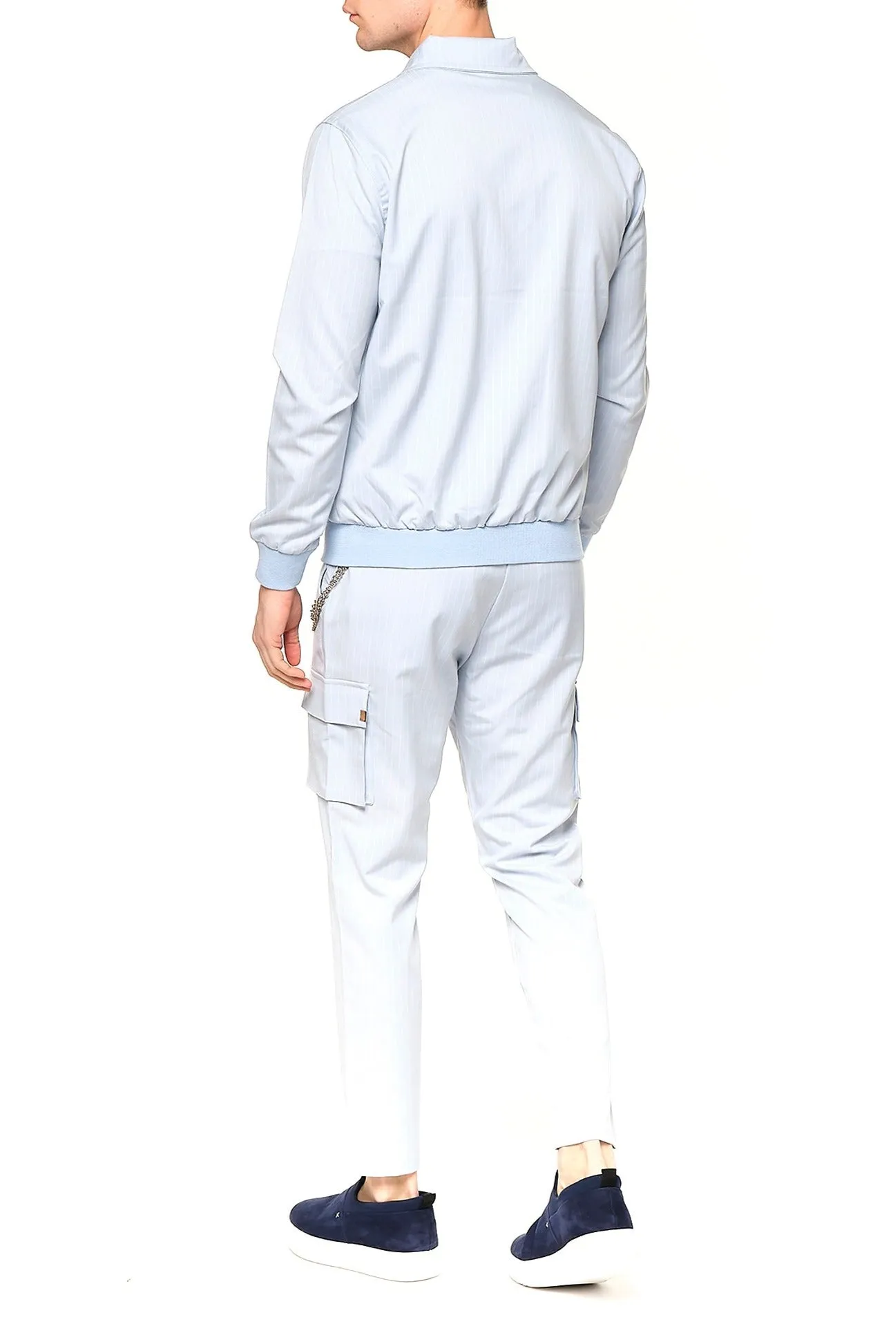 Pinstriped Utility Bomber Jacket - Light Blue