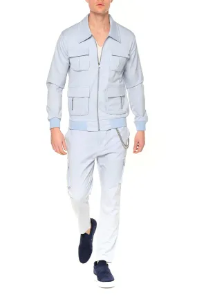 Pinstriped Utility Bomber Jacket - Light Blue