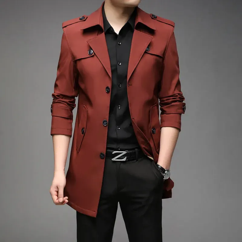 Riolio New Spring Men Trench Fashion England Style Long Trench Coats Mens Casual Outerwear Jackets Windbreaker Brand Mens Clothing