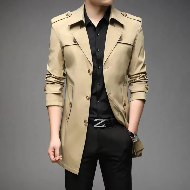 Riolio New Spring Men Trench Fashion England Style Long Trench Coats Mens Casual Outerwear Jackets Windbreaker Brand Mens Clothing