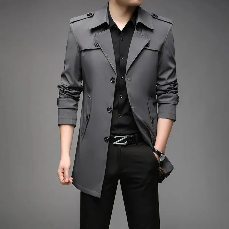 Riolio New Spring Men Trench Fashion England Style Long Trench Coats Mens Casual Outerwear Jackets Windbreaker Brand Mens Clothing