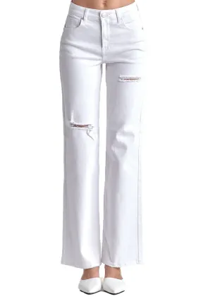 Risen Jeans - High Rise Relaxed Straight Jeans With Slit - RDP5435