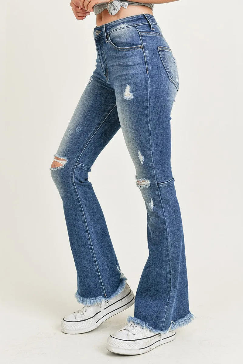 Risen Jeans - High Rsie Distressed Hem Flare - RDP1295