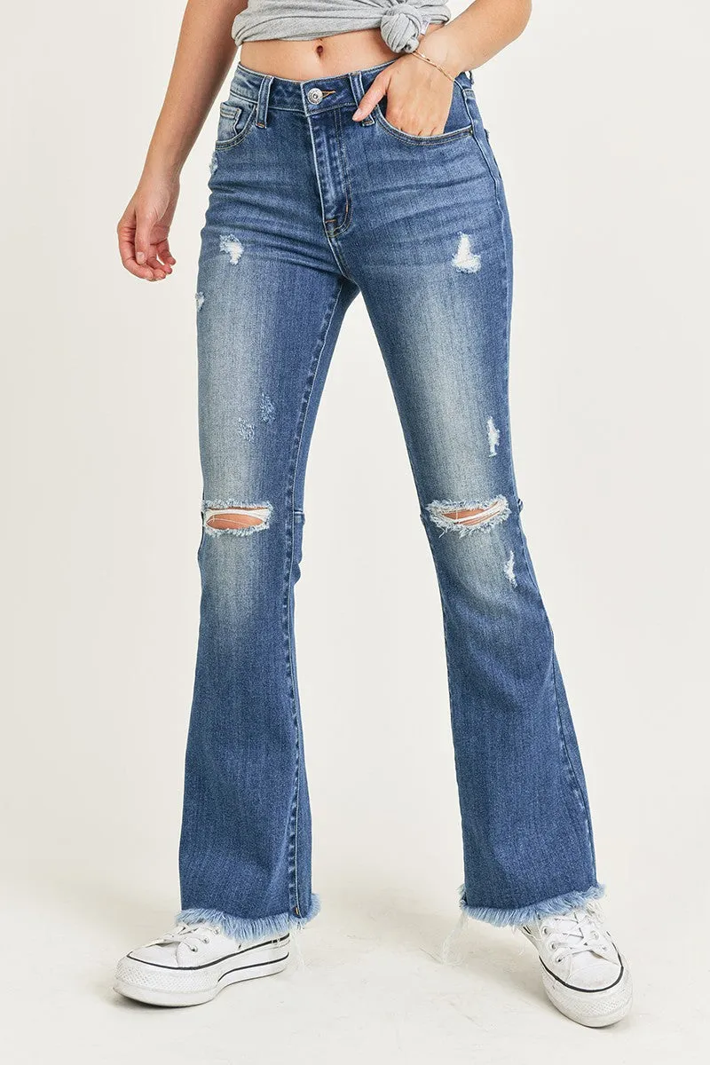 Risen Jeans - High Rsie Distressed Hem Flare - RDP1295