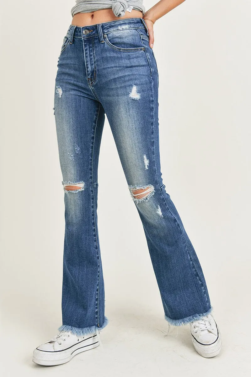 Risen Jeans - High Rsie Distressed Hem Flare - RDP1295