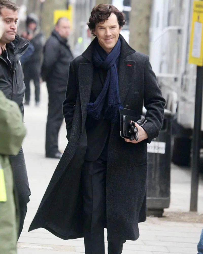 Sherlock Holmes Black Wool Trench Coat