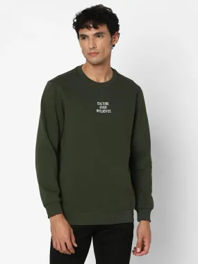 Spykar Men Rifle Green Blended Slim Fit Full Sleeve Round Neck Plain Casual Sweatshirt