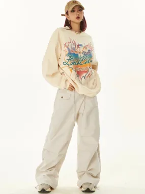 Sydnee Solid Color White Multi-Pocket Straight Leg Parachute Baggy Pants