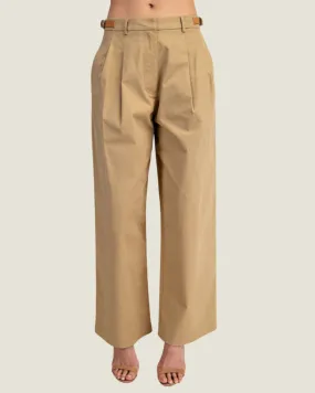 The Mercer: Taupe Trousers with Leather Detail