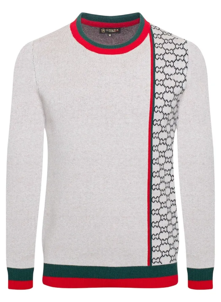 White Men's Luxury Sweater Red-Green Design Regular-Fit Style No: SW-142