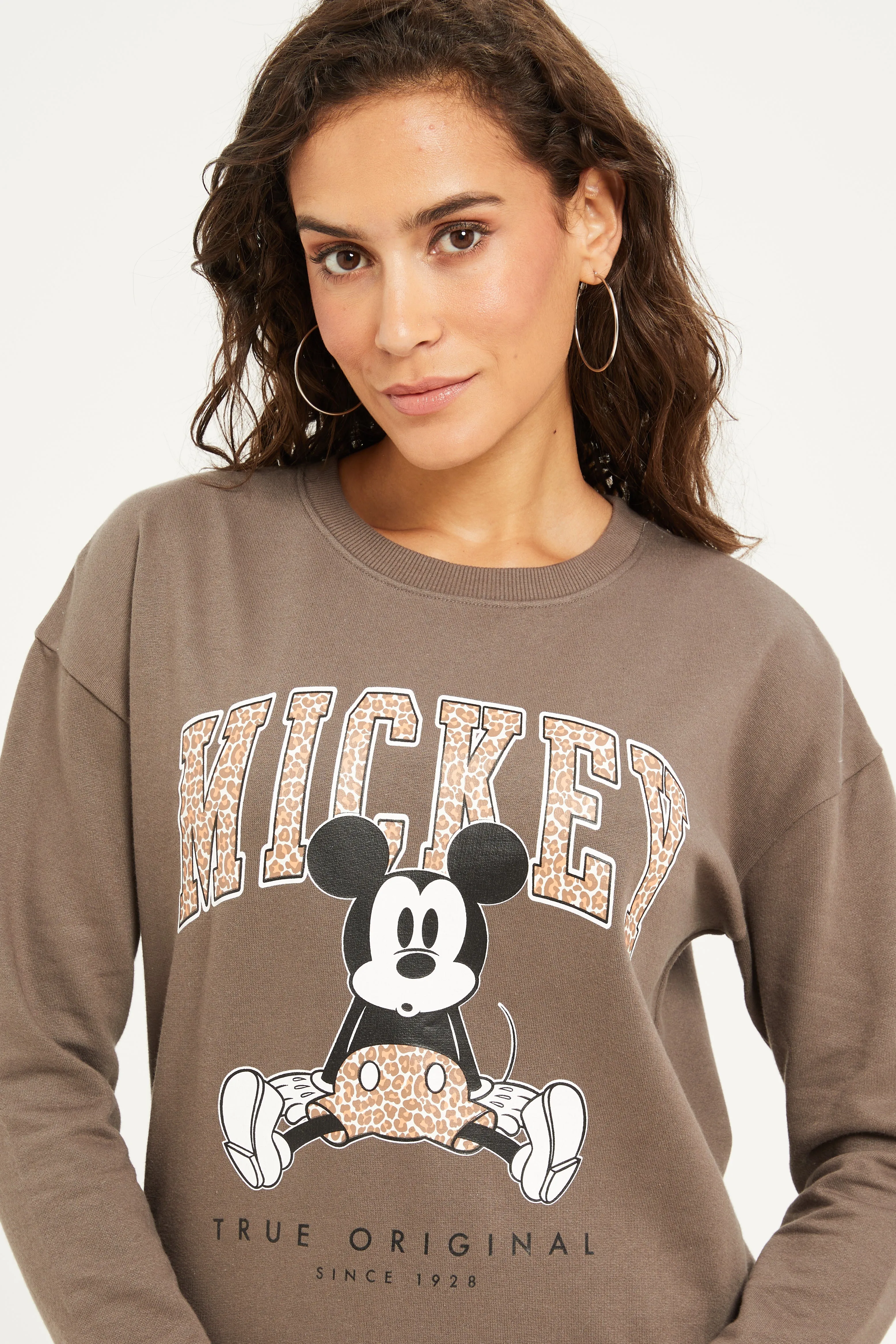 Women Brown Mickey Mouse Printed Sweatshirt