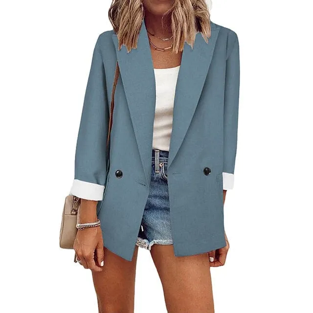 Women's Basic Double Breasted Solid Colored Blazer