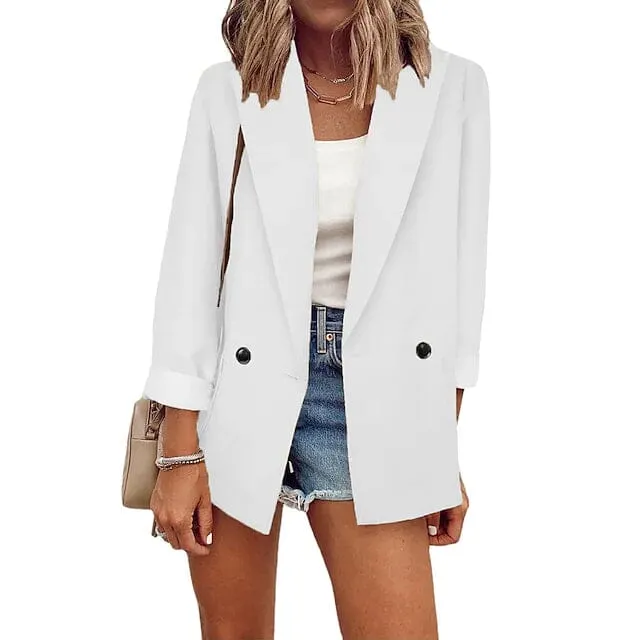 Women's Basic Double Breasted Solid Colored Blazer