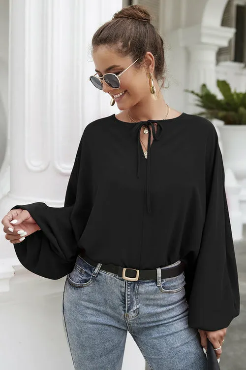 Women's Casual Loose Shirt Balloon Sleeve V-Neck Blouse Top